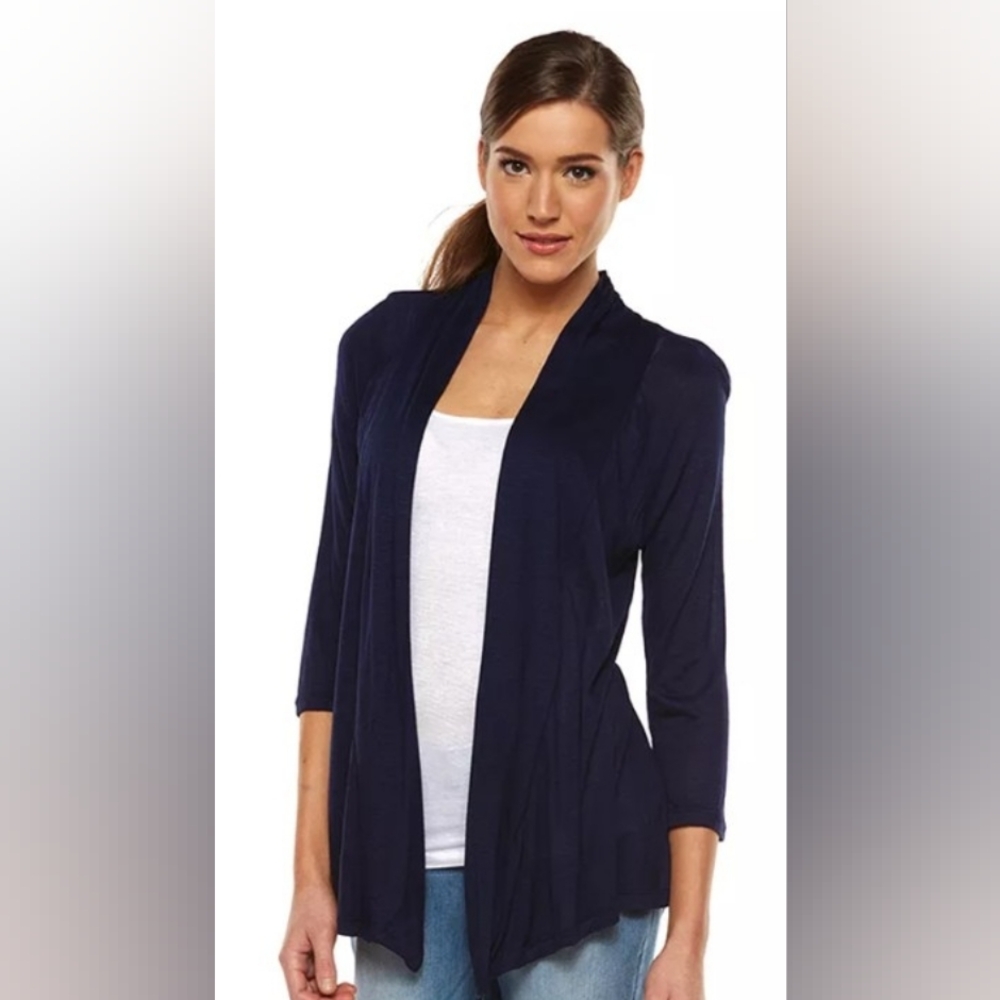 AB Studio Deep Blue Open Front Cardigan